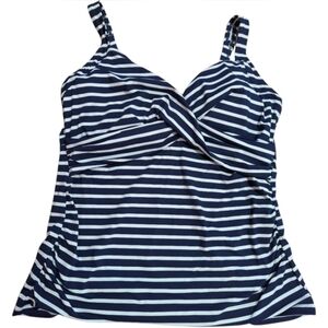 Lands' End Navy White Stripe Tankini Swimsuit Top Size 16D *EUC